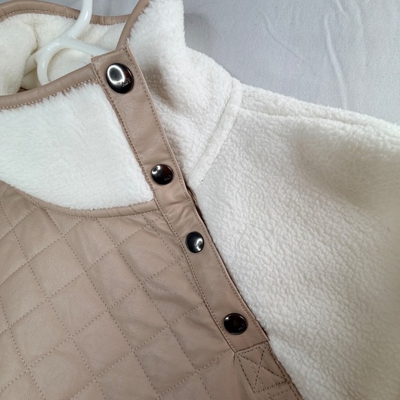 Abercrombie & Fitch Sherpa Fleece Pullover Quilted Faux Leather Cream Tan XL - Picture 2 of 9